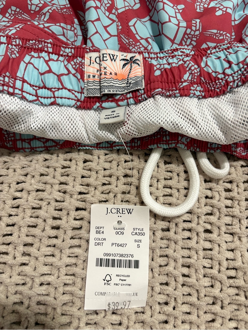 J. Crew Red and Light Blue Turtle-Print Swim Shorts - Picture 4 of 4